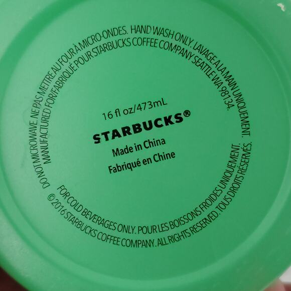 Starbucks Kelly Green 16 oz Stainless Steel Tumbler Cold Cup Stripe Straw 2016 - Picture 5 of 7